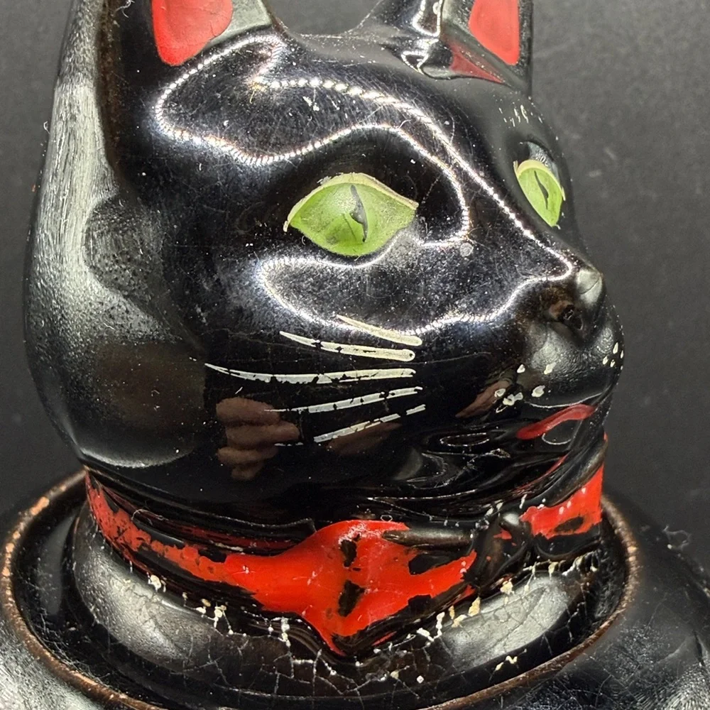 Shafford Redware Vintage Hand Painted Black Cat Kitsch Pottery Teapot, Lidded
